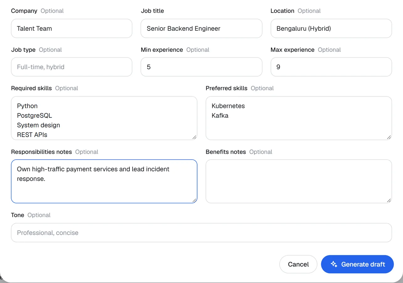 Writing a job description with AI